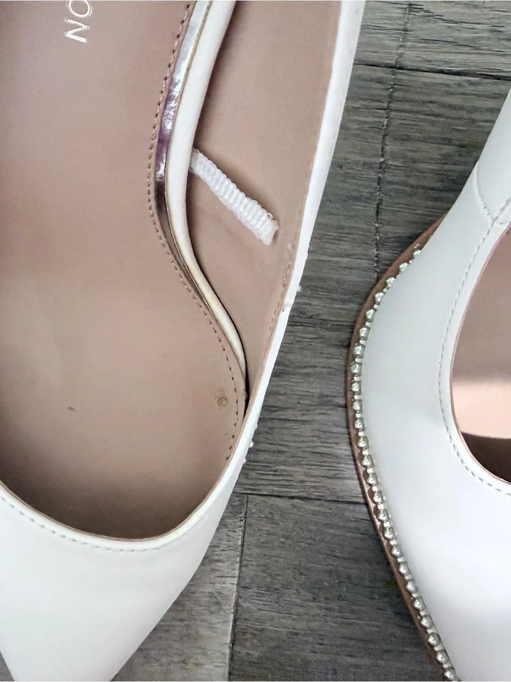 BCBGeneration White Pointed Toe Heels with Crystal Edge